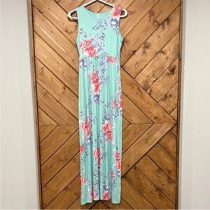 NWT Mint Green Pink Floral Boho Maxi Dress Small Cottagecore Garden Party Dress